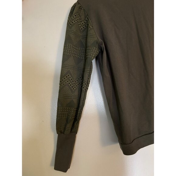 Tiny Anthropologie Olive Green Eyelet Lace Puff Sleeve Sweatshirt Top Women’s M - Picture 10 of 10